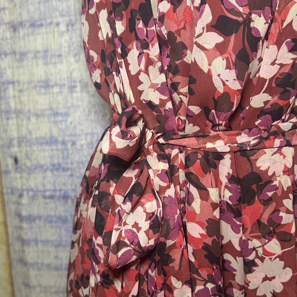 Just Taylor High Neck Ruffled Skirt Burgundy Floral Print Womens Size 6 Dress - Picture 9 of 10